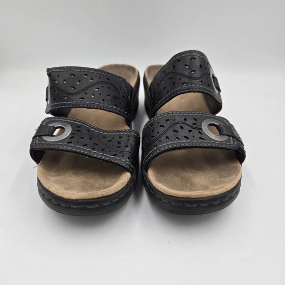 Clarks Bendables Leather Comfort Slide Sandals Brown Women Size 8 M 2" Heel - Picture 5 of 11
